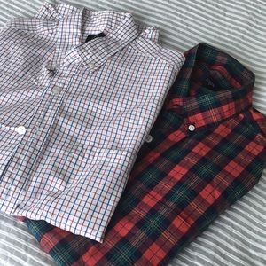 Two men’s JCrew sz S dress shirts plaid, like new